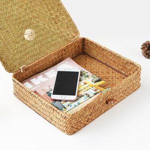 Ensemble de 2 paniers de rangement tressés en jonc de mer rustique, écologiques et de haute qualité, avec couvercle, couleur personnalisable, multi-usages pour la maison - Product Image 3