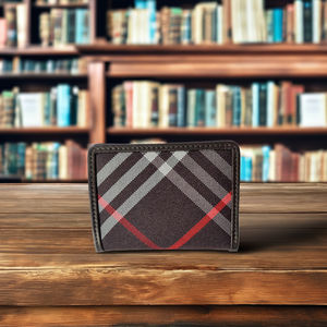 กระเป๋าสตางค์พับสองทบแบบสั้นสำหรับผู้ชายกระเป๋าสตางค์หนัง Nappa ลายเรขาคณิตวินเทจผ้าคอตตอนดีไซน์ป้องกัน RFID - Product Image 5