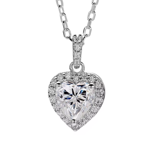 Sterling Silver 925 Rose Gold Plated Classic <b>Necklace</b> <b>Chain</b> Heart Shape Halo Moissanite with GRA Certificate for Women - Product Image 3
