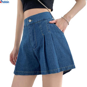 Short Pants <b>Jeans</b> for Women Shorts <b>Elastic</b> <b>Waist</b> Women Denim Shorts Custom Women's Plus Size High Rise <b>Jeans</b> Pleated Wide Leg - Product Image 2