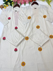 High-Quality Pure Cotton A-<b>Line</b> Kurta for Women - Embroidered Ethnic Wear Long Tunic with Straight <b>Pants</b> - Sustainable Handloom - Product Image 6
