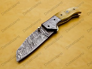 Couteau de poche pliant en acier Damas fait main, lame tranchante comme un rasoir, pour le camping, la chasse, la survie tactique, EDC - Product Image 4