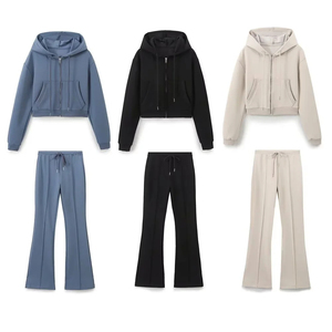 Custom Unisex Tracksuit Sweatsuit Cropped <b>Blazer</b> Flare Pants <b>Set</b> Heavyweight Polyester Fleece Quick Dry Two Piece Winter - Product Image 2