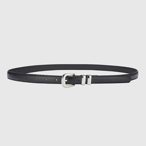 เข็มขัดหนังวัวสีดำพร้อมหัวเข็มขัดเงินทรงสี่เหลี่ยมสไตล์ลำลอง - Product Image 4