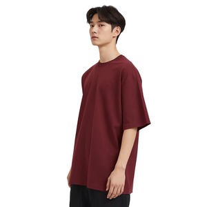 Men Heavyweight Regular Fit Soft 180g O-Neck Solid Streetwear <b>100</b>% <b>Polyester</b> Front Knitted T-<b>Shirt</b> - Product Image 3
