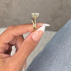 3 Carat Round Cut Lab Grown Diamond Engagement <b>Ring</b> Set Solitaire <b>Ring</b> and <b>Plain</b> Wedding Band 14k Yellow Gold IGI Certified - Product Image 2