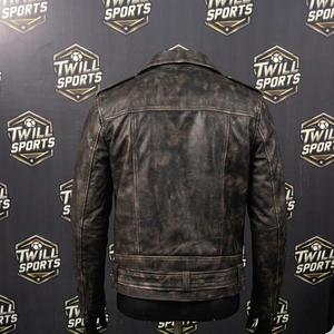 Men's Washed Genuine Leather Moto <b>Jacket</b> With Belt And Zipper Closure <b>Slim</b> <b>Fit</b> Autumn Winter Style - Product Image 3