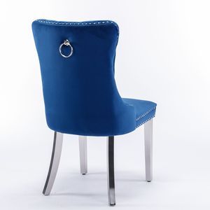 Sedia da Pranzo Moderna di Alta Gamma, Contemporanea, con Schienale Trapuntato, in Legno Massello, Rivestimento in Velluto, Gambe Cromate in Acciaio Inossidabile con Borchie - Product Image 5