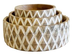 Bol de service rond fait à la main en bois de manguier massif blanc vieilli bol décoratif de conception artistique de l'Inde pour le service et la présentation - Product Image 5