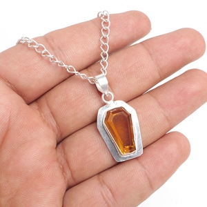Pendentifs Bohèmes en Argent Sterling 925 avec Citrine Naturelle en Forme de Cercueil, Bijoux de Mode Sertis de Façettes, Pendentifs de Mariage - Product Image 2