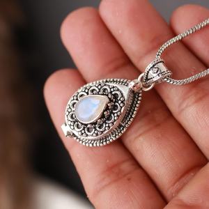 Elegant Vintage Rainbow Moonstone Crescent <b>Locket</b> 925 Sterling <b>Silver</b> Gold Plated Charm Pendant for Women Men-Engagement Jewelry - Product Image 1