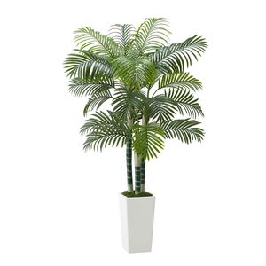 Palmera Areca Artificial de 6 pies, Blanca, con Maceta Alta y Hojas de Seda Sintética, Planta Tropical Artificial Grande para Decoración de Interiores - Product Image 1