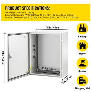 Armadio Elettrico in Acciaio NEMA 4X 20 X 16 X 10 Piedi IP67 Impermeabile e Antipolvere per Uso Esterno/Interno - Product Image 4