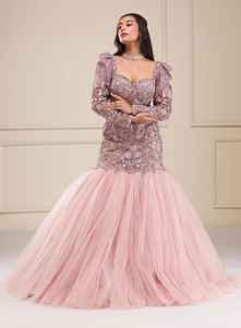 Vestido de Novia de Tul con Pedrería Lavanda, Hermoso Atuendo Nupcial, Nuevo Vestido de Novia de Moda de Alta Calidad con Mangas Largas - Product Image 4