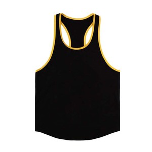 Camiseta sin mangas deportiva de verano para hombre de alta calidad, negra con ribete amarillo, cuello redondo, informal, de punto, transpirable, estilo chaleco para entrenamiento. - Product Image 1