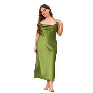 Camisón de satén sin tirantes y sin espalda para mujer, talla grande, color liso, sexy, elegante, suave, con cintura elástica, transpirable, teñido liso - Product Image 5