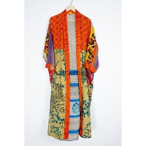 Kimono vintage de luxe en soie patchwork, robe de chambre pour femme, peignoir, chemise de nuit, tenue de plage bohème sexy - Product Image 4