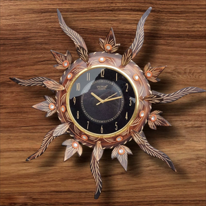 Traditional Indian Wooden Art Deco Wall <b>Clock</b> Quartz <b>Battery</b> Operated Needle Display Handcrafted Pattern Home Decor - Product Image 1