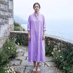 Women Linen Button <b>Down</b> Shirt Dress Long Sleeve Loose Fit Minimalist Casual Dress Wholesale Factory - Product Image 1