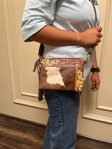 Nueva llegada occidental estampado cuero de vaca nuevo elegante bolso tallado a mano de cuero borla Boho pelo en ocultar Sling Bag - Product Image 2