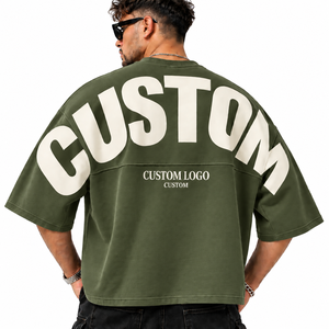 T-shirt Homme Oversize de Haute Qualité, Épaules Tombantes, Streetwear, Impression en Relief, Logo Personnalisé, Couleur Unie, T-shirt Décontracté Personnalisé pour Homme - Product Image 1