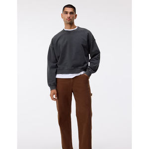 เสื้อสเวตเชิ้ตผู้ชายแบบลำลอง คอวี แขนเสื้อแบบดรอปโชว์เดอร์ ผ้าฟลีซ ขายส่ง 100% ผ้าฝ้าย ทรงโอเวอร์ไซส์ สตรีทแวร์ เสื้อสเวตเชิ้ตผู้หญิง คอกลม แบบเรียบ ไม่มีลาย  OEM - Product Image 3