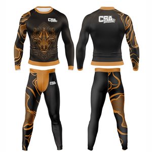 Ensemble de compression à manches longues avec impression par sublimation sans couture, qualité supérieure, respirant, vêtements de sport, rashguard et legging MMA - Product Image 1