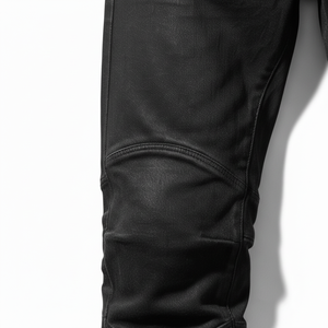 Jean moto noir pour homme, coupe droite, taille mi-haute, en denim de coton délavé avec rivets, fermeture boutonnée, style automne - Product Image 5