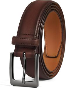 Cinturón Casual de Cuero Genuino Marrón, Hebilla de Color Sólido, Rectangular Plateada, Resistente, Estampado, 3.5cm de Ancho, 110cm de Largo - Product Image 2