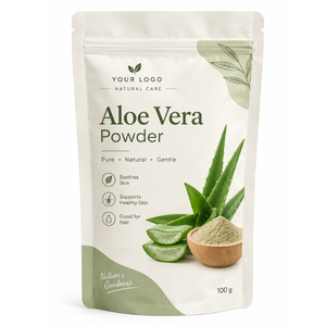 Poudre d'aloe vera 100% originale, emballage de 100g, qualité cosmétique naturelle premium, fournisseur en gros d'aloe vera en poudre en provenance d'Inde - Product Image 1