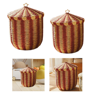 Vintage Red Circus Style Paper Rope <b>Storage</b> Basket with Lid Laundry <b>Hamper</b> for Toys Clothes Organizer Home Use From Vietnam - Product Image 3