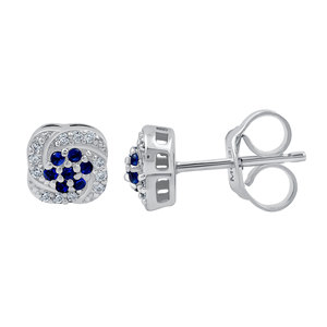 Pendientes de Plata 925 con Circonita Cúbica Azul, Diseño Redondo de Corte Brillante, Engaste de Garra, Joyería Clásica para Uso Diario para Mujer - Product Image 1