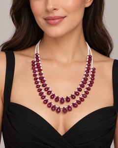 Collier de perles en pierres précieuses naturelles rubis et perle - Product Image 2