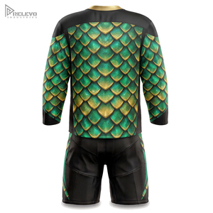 Conjunto de Uniforme de Hockey sobre Hielo Sublimado Completo OEM, Cuello en V, Manga Larga, Diseño Reptile Armor, Pantalones Cortos, Cualquier Diseño/Color - Product Image 2