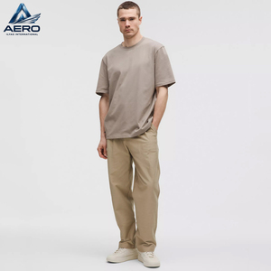 Camisetas de Hombre Color Caqui Lisas con Logotipo Personalizado de Fábrica, Algodón Grueso, Cuello Redondo Acanalado, Corte Regular, Camisetas Casuales para Hombre - Product Image 3