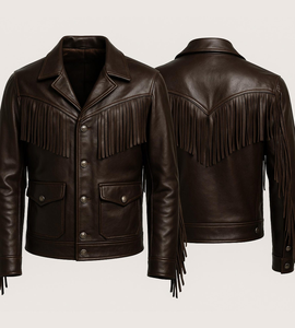 Luxury <b>Men</b>’s Genuine <b>Leather</b> Fringe <b>Jacket</b> <b>Brown</b> Western Cowboy Style Vintage Tassel Outerwear for <b>Men</b> - Product Image 6