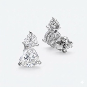 Pendientes de Plata de Ley 925 con Diamantes Cultivados en Laboratorio, Diseño de Corazón en Dos Tonos, Oro Puro de 14K, Regalo Elegante - Product Image 5