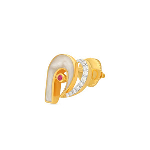 ต่างหูประดับเพชรรูปหัวใจเคลือบสีขาวทอง - Product Image 2