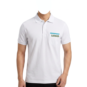 Chemise piqué blanche à manches courtes pour homme avec poche poitrine, rayures bleues, décontractée, respirante, tricotée 100% coton, avec logo frontal - Product Image 2