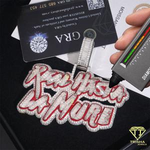 Full Pave Moissanite Custom Name Pendant Iced Out Hip Hop <b>Necklace</b> Personalized Script Letter Jewelry With Cuban Link <b>Chain</b> - Product Image 3