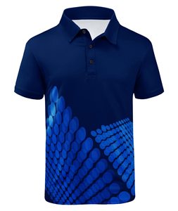 เสื้อโปโลกอล์ฟผู้ชายสีน้ำเงินลายจุด ผ้าโพลีเอสเตอร์ผสมสแปนเด็กซ์ คอปกแบบใบมีด ทรงโอเวอร์ไซส์ สำหรับฤดูร้อน แห้งเร็ว ระบายเหงื่อได้ดี เสื้อกอล์ฟประสิทธิภาพสูงสำหรับผู้ชาย - Product Image 1