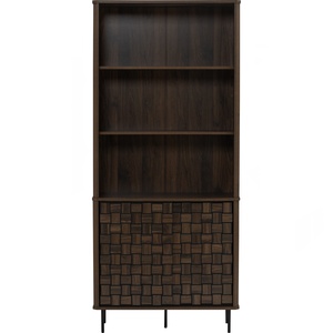 Estantería Alta Moderna de Nogal con Puertas de Tejido Texturizado, Vitrina Grande con Patas Metálicas para Almacenamiento en Oficina o Hogar - Product Image 2