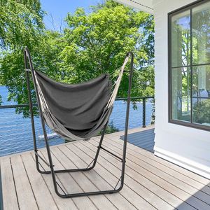 Heavy Duty Metal Frame <b>Hammock</b> Chair with Practical Side Pocket Comfortable Outdoor Seating Solution - Product Image 4