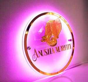 Enseigne lumineuse LED ronde en acrylique transparent 3D personnalisée avec logo d'entreprise, logo en acrylique 3D brossé or champagne pour la publicité - Product Image 1