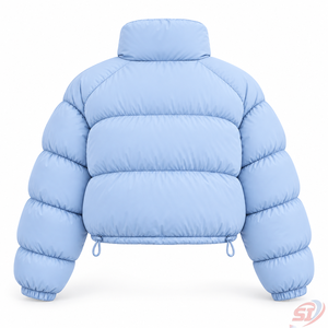 Custom Women's Powder Blue Bubble Puffer Jacket <b>Long</b> Hooded Quilted All Seasons Filled Breathable Silk Lining Hat Detachable - Product Image 6