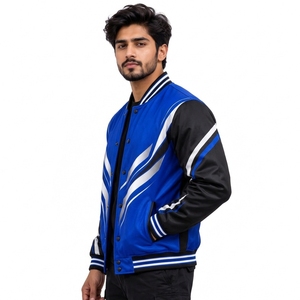 Chaqueta Varsity Azul para Hombre con Bloques de Color, Chaqueta Bomber Deportiva con Cuello Alto y Botones a Presión - Product Image 4