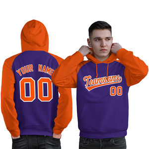 Sudadera con Capucha Raglán Morada y Naranja para Hombre, Personalizada con Nombre y Número, Impresión por Sublimación, Bolsillo Delantero, Estilo Casual, Corte Regular, para Otoño - Product Image 1