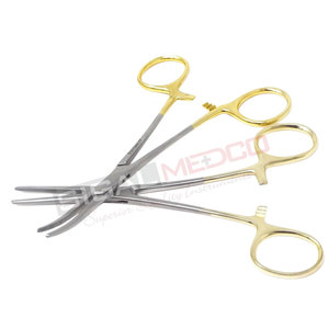 Wholesale Manufacturing Quality Medic <b>Instrument</b> Straight and Curved Hemostatic Kelly Forcep set of 2pieces with Gold handle - Product Image 6
