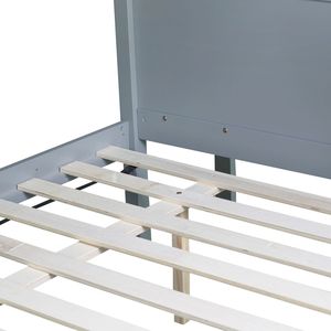 Grey Rubber <b>Wood</b> Twin Over Full <b>Bunk</b> <b>Bed</b> with Slide Drawers and Ladder 2 Drawers Slide Shelves Kids' <b>Beds</b> (Old SKU W504S0006) - Product Image 5