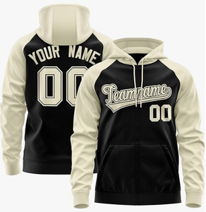 Sweat à capuche zippé pour homme, style sportif, blocs de couleurs, manches raglan, imprimé lettres, personnalisable avec nom et numéro - Product Image 1